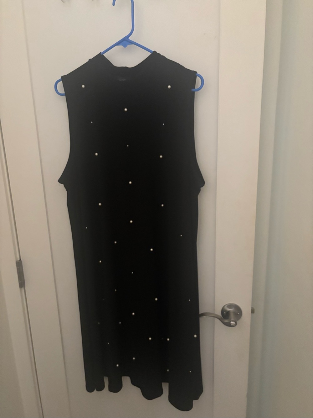 Sleeveless Black Maxi Dress with Pearl Accents